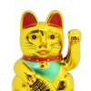 Szerencsét hozó maneki-neko,  japán "integető" macska - arany (0256A)