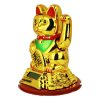 Napelemes szerencsét hozó maneki-neko,  japán "integető" macska - arany