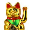 Napelemes szerencsét hozó maneki-neko,  japán "integető" macska - arany